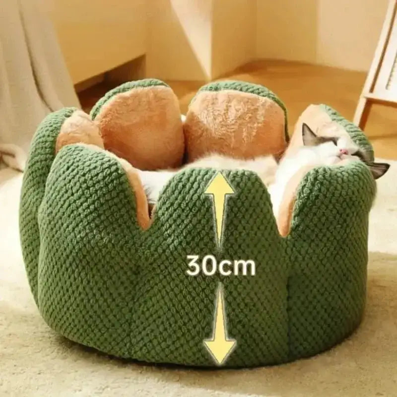 2024 Cat Bed Petal - shaped Winter Warm Dog Beds Kennel Kitten House Soft Plush Round Basket Fluffy Puppy Cushion Mat Pet Suppiles - Zoo Bestie Online Shop