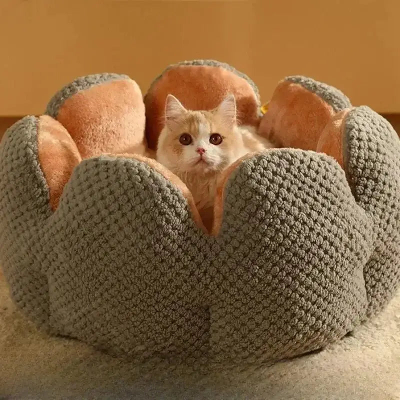 2024 Cat Bed Petal - shaped Winter Warm Dog Beds Kennel Kitten House Soft Plush Round Basket Fluffy Puppy Cushion Mat Pet Suppiles - Zoo Bestie Online Shop