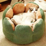 2024 Cat Bed Petal - shaped Winter Warm Dog Beds Kennel Kitten House Soft Plush Round Basket Fluffy Puppy Cushion Mat Pet Suppiles - Zoo Bestie Online Shop