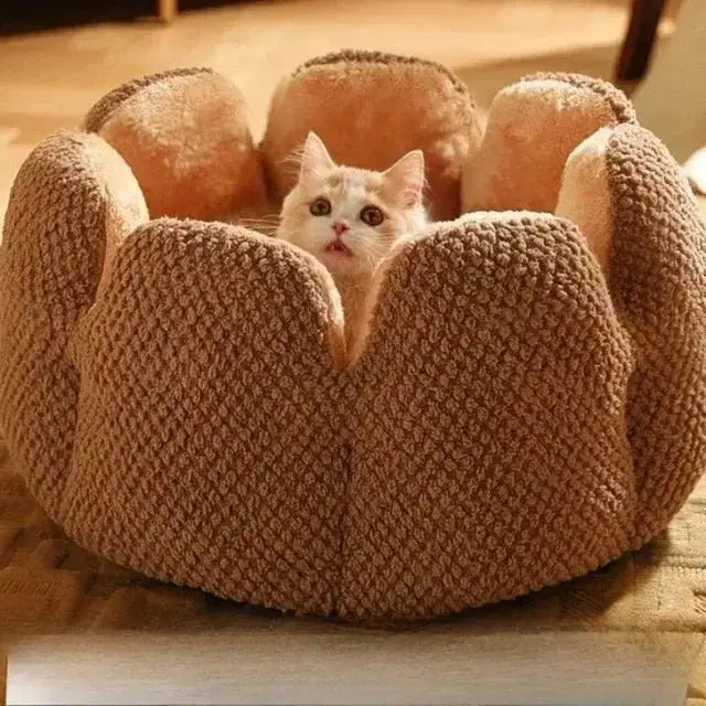 2024 Cat Bed Petal - shaped Winter Warm Dog Beds Kennel Kitten House Soft Plush Round Basket Fluffy Puppy Cushion Mat Pet Suppiles - Zoo Bestie Online Shop