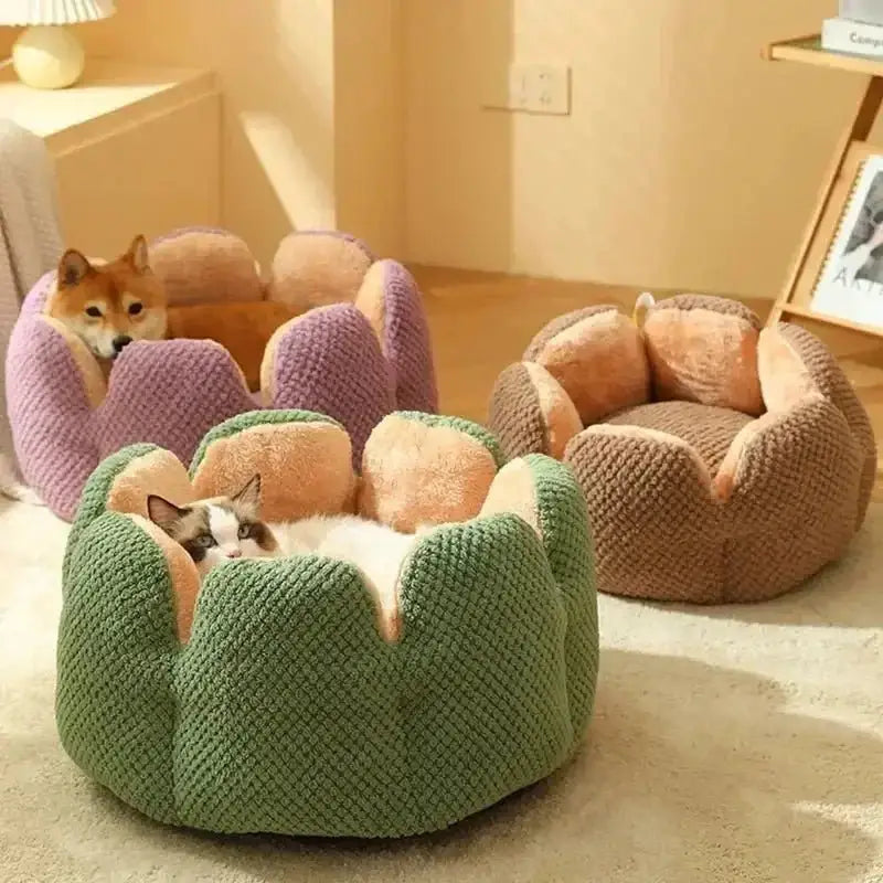 2024 Cat Bed Petal - shaped Winter Warm Dog Beds Kennel Kitten House Soft Plush Round Basket Fluffy Puppy Cushion Mat Pet Suppiles - Zoo Bestie Online Shop