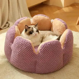 2024 Cat Bed Petal - shaped Winter Warm Dog Beds Kennel Kitten House Soft Plush Round Basket Fluffy Puppy Cushion Mat Pet Suppiles - Zoo Bestie Online Shop