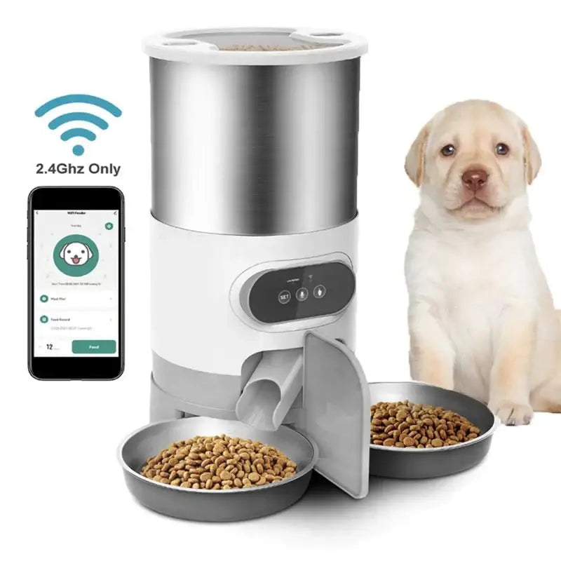 3L/4.5L Automatic Cats Dispenser Smart Cat Dog Food Feeder Single/Dual Stainless Steel Bowls Pets Timer Feeding For Dry Foods - Zoo Bestie Online Shop