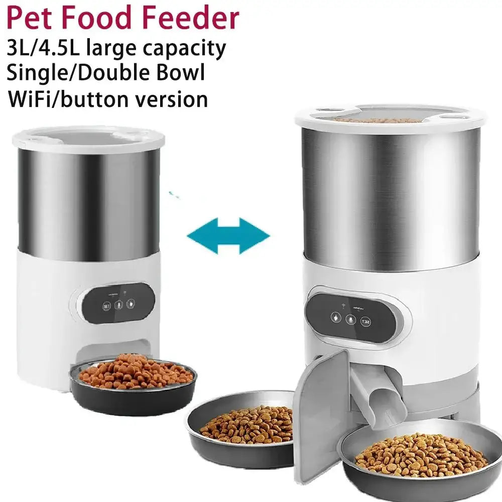 3L/4.5L Automatic Cats Dispenser Smart Cat Dog Food Feeder Single/Dual Stainless Steel Bowls Pets Timer Feeding For Dry Foods - Zoo Bestie Online Shop