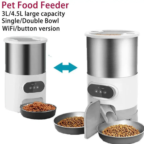 3L/4.5L Automatic Cats Dispenser Smart Cat Dog Food Feeder Single/Dual Stainless Steel Bowls Pets Timer Feeding For Dry Foods - Zoo Bestie Online Shop