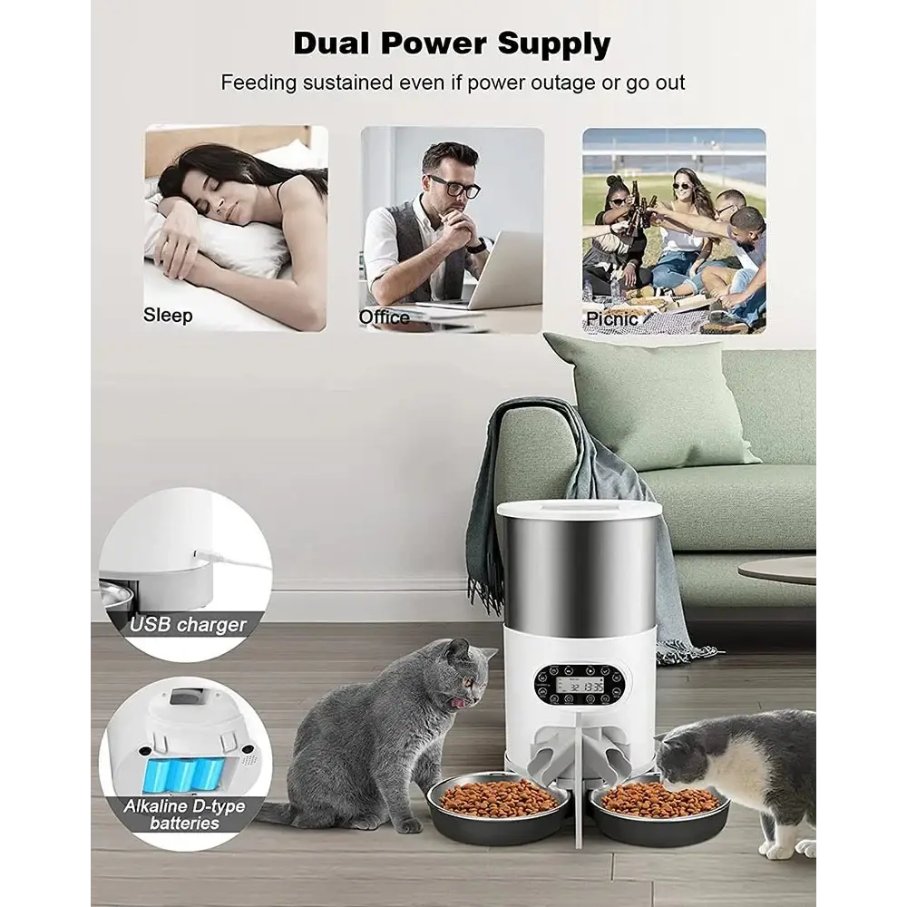 3L/4.5L Automatic Cats Dispenser Smart Cat Dog Food Feeder Single/Dual Stainless Steel Bowls Pets Timer Feeding For Dry Foods - Zoo Bestie Online Shop