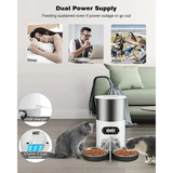 3L/4.5L Automatic Cats Dispenser Smart Cat Dog Food Feeder Single/Dual Stainless Steel Bowls Pets Timer Feeding For Dry Foods - Zoo Bestie Online Shop