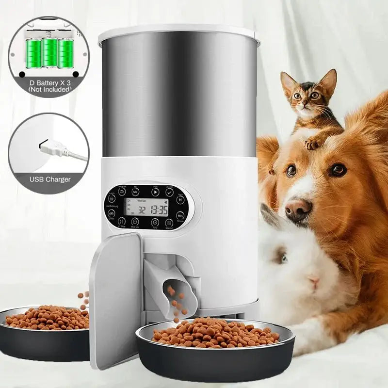 3L/4.5L Automatic Cats Dispenser Smart Cat Dog Food Feeder Single/Dual Stainless Steel Bowls Pets Timer Feeding For Dry Foods - Zoo Bestie Online Shop