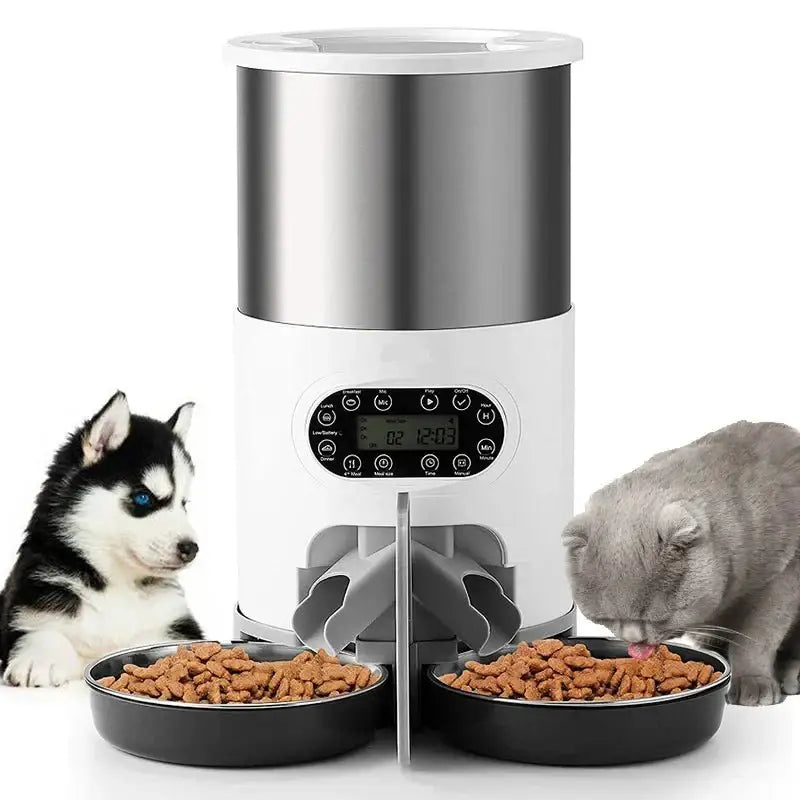 3L/4.5L Automatic Cats Dispenser Smart Cat Dog Food Feeder Single/Dual Stainless Steel Bowls Pets Timer Feeding For Dry Foods - Zoo Bestie Online Shop