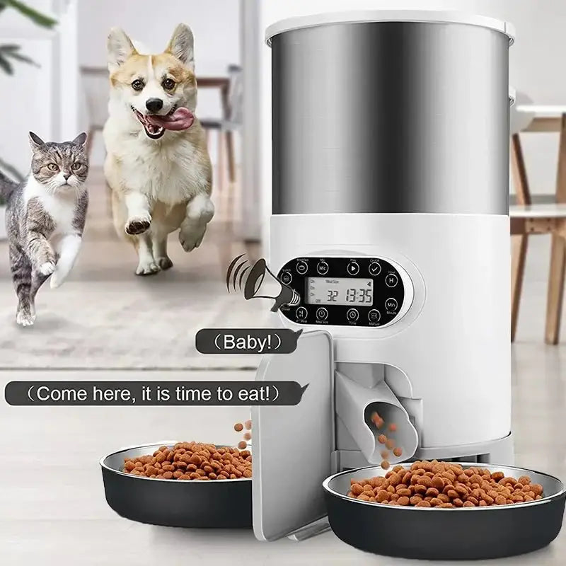 3L/4.5L Automatic Cats Dispenser Smart Cat Dog Food Feeder Single/Dual Stainless Steel Bowls Pets Timer Feeding For Dry Foods - Zoo Bestie Online Shop