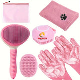 5-Piece Pet Shedding Control Grooming Kit: Bath & Hair Brushes, Towel & Washing Gloves - Zoo Bestie Online Shop