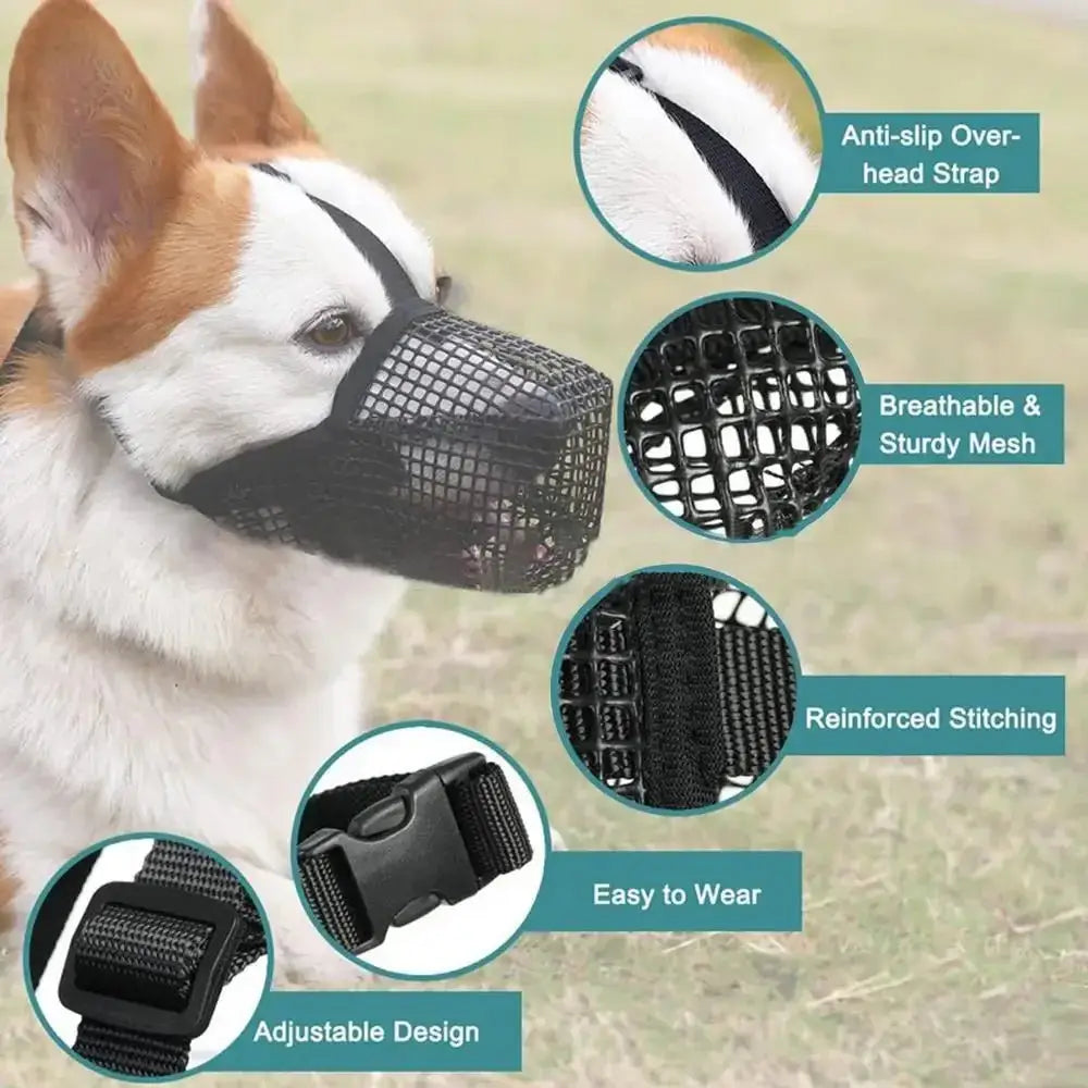 Adjustable Dog Muzzle - Mesh Mask for Barking Biting Chewing - Dog Muzzle