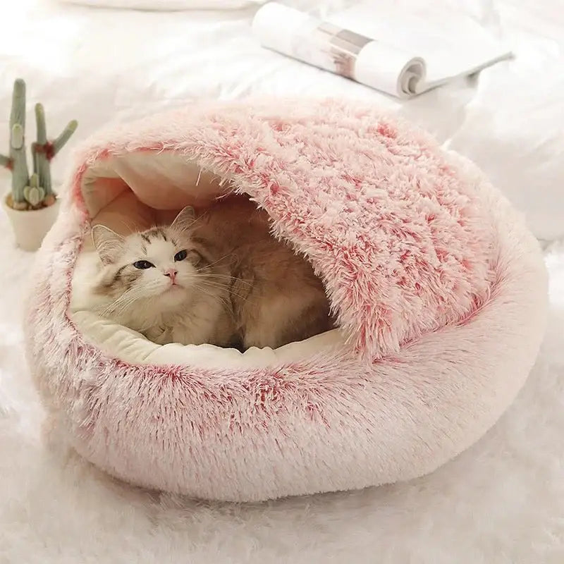 Cat Bed Pet Mattress Warm Soft Plush Pet Bed with Cover Round Cat Dog Sleeping Nest Cave for Small Dogs kitten - Dog