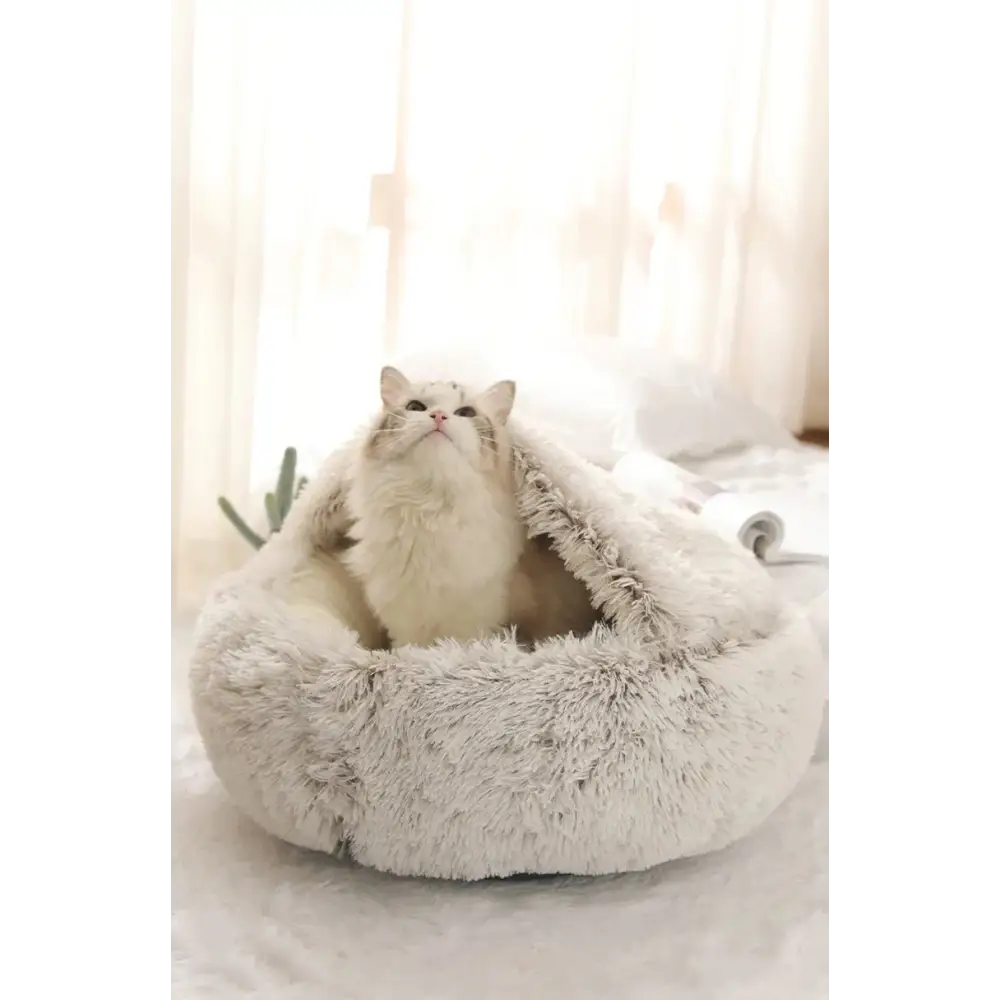 Cat Bed Pet Mattress Warm Soft Plush Pet Bed with Cover Round Cat Dog Sleeping Nest Cave for Small Dogs kitten - Dog