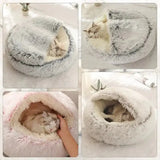 Cat Bed Pet Mattress Warm Soft Plush Pet Bed with Cover Round Cat Dog Sleeping Nest Cave for Small Dogs kitten - Dog