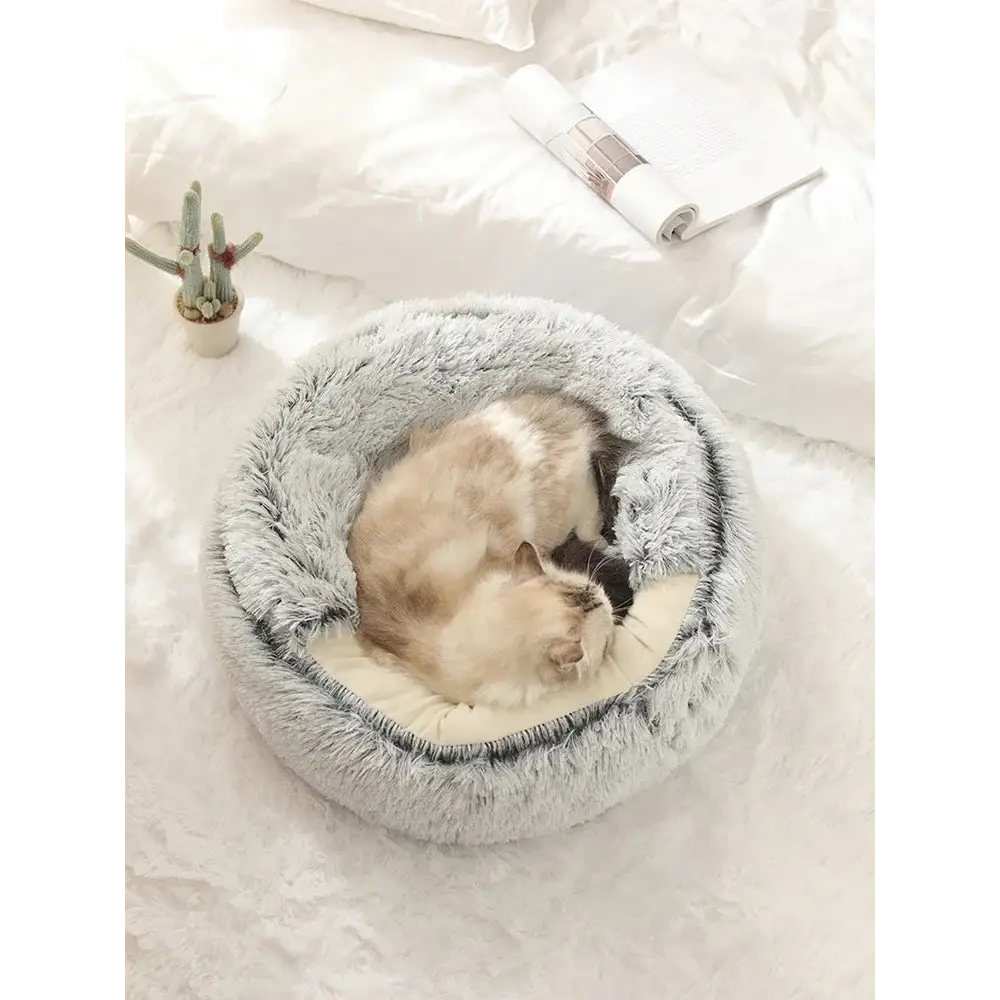 Cat Bed Pet Mattress Warm Soft Plush Pet Bed with Cover Round Cat Dog Sleeping Nest Cave for Small Dogs kitten - Dog