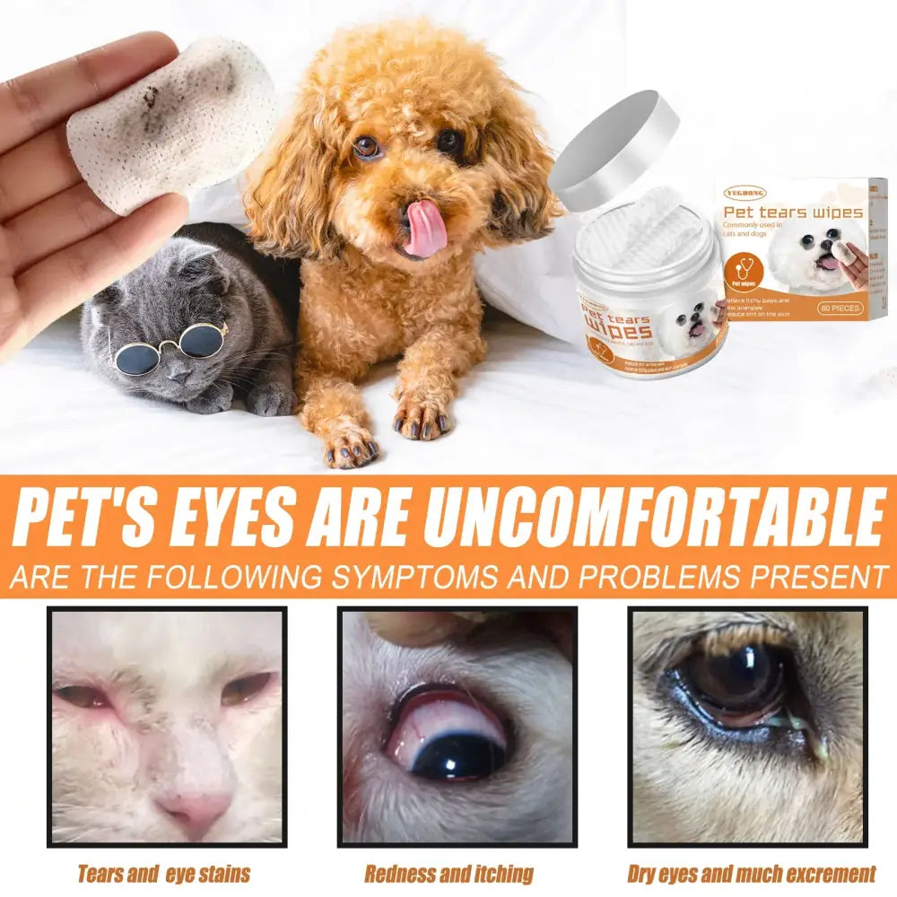 Cat Eye Wet Wipes Tear Stain Gentle Cleaning Eye Dirt Odor Removal Itching Irritation Relief Eye Grooming Pet Portable