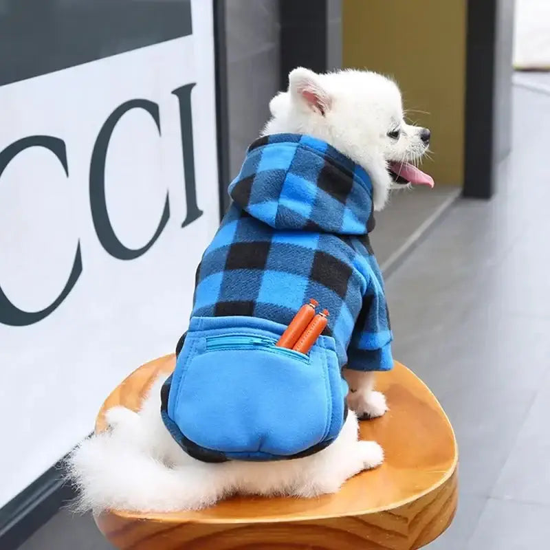 Designer Warm Plaid Winter Big Dog Coats Detachable Hat Outfit Soft Hoodies Hat for Dog Cat Two Color Cloth For Small