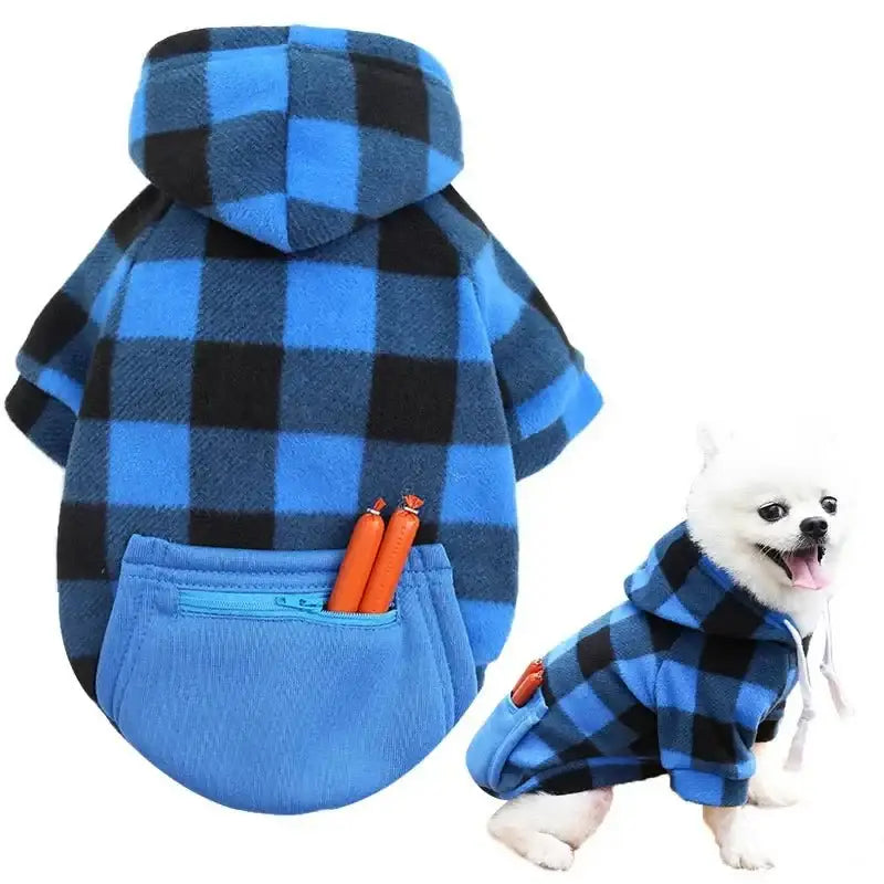 Designer Warm Plaid Winter Big Dog Coats Detachable Hat Outfit Soft Hoodies Hat for Dog Cat Two Color Cloth For Small