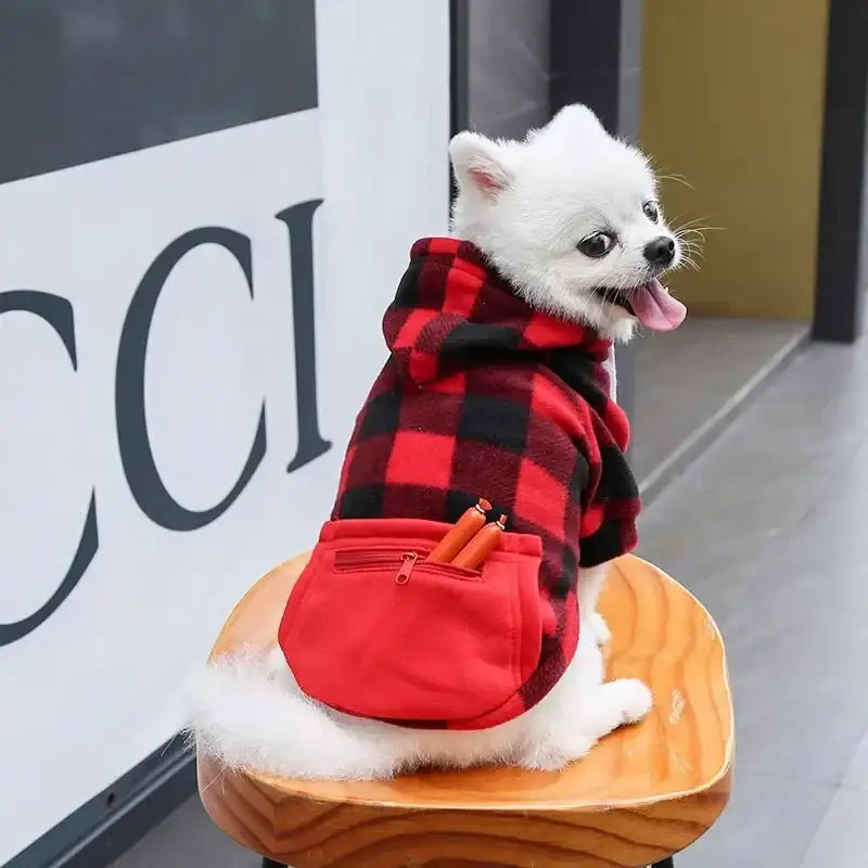 Designer Warm Plaid Winter Big Dog Coats Detachable Hat Outfit Soft Hoodies Hat for Dog Cat Two Color Cloth For Small