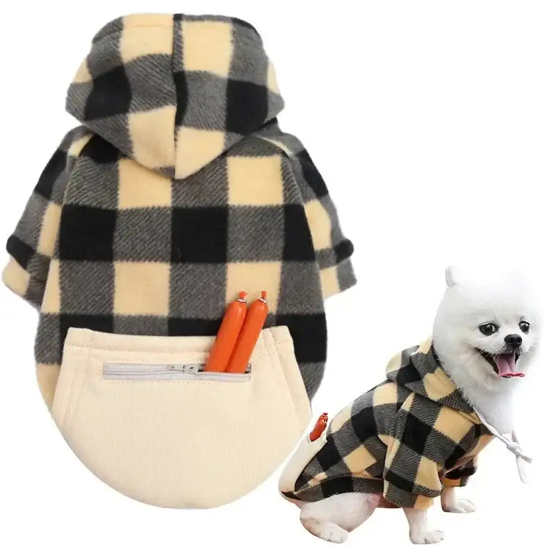 Designer Warm Plaid Winter Big Dog Coats Detachable Hat Outfit Soft Hoodies Hat for Dog Cat Two Color Cloth For Small