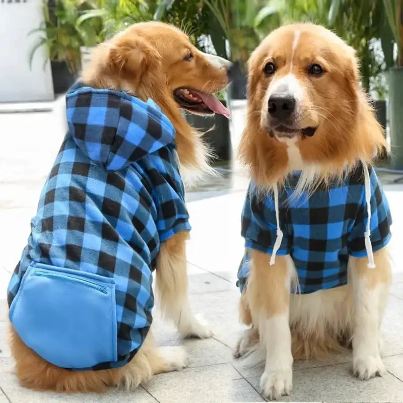 Designer Warm Plaid Winter Big Dog Coats Detachable Hat Outfit Soft Hoodies Hat for Dog Cat Two Color Cloth For Small