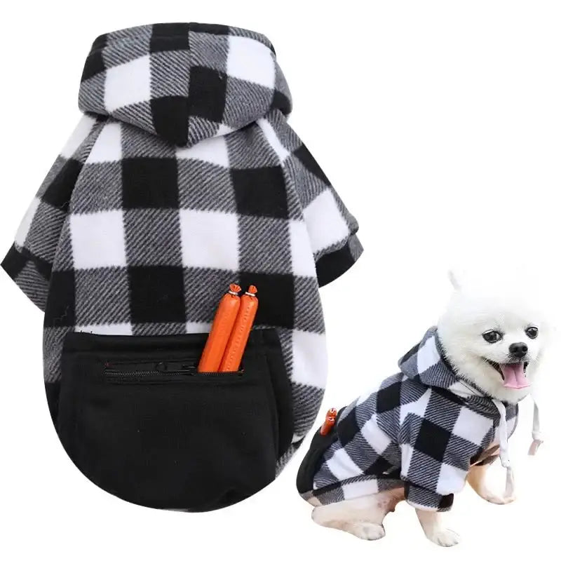 Designer Warm Plaid Winter Big Dog Coats Detachable Hat Outfit Soft Hoodies Hat for Dog Cat Two Color Cloth For Small