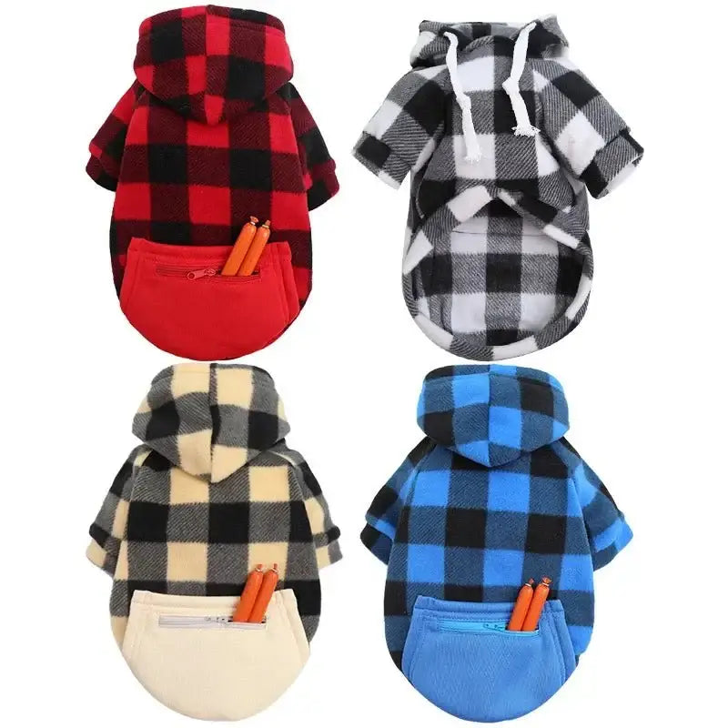 Designer Warm Plaid Winter Big Dog Coats Detachable Hat Outfit Soft Hoodies Hat for Dog Cat Two Color Cloth For Small