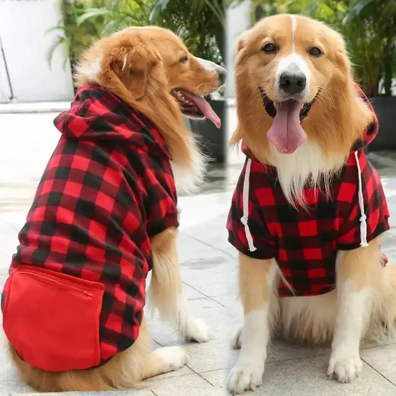 Designer Warm Plaid Winter Big Dog Coats Detachable Hat Outfit Soft Hoodies Hat for Dog Cat Two Color Cloth For Small