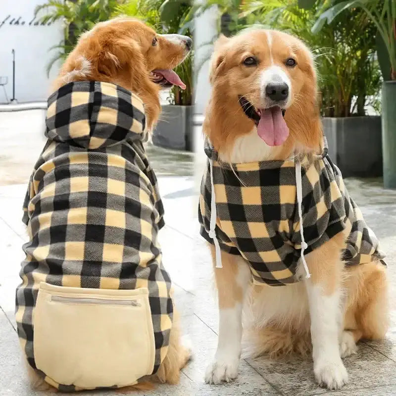 Designer Warm Plaid Winter Big Dog Coats Detachable Hat Outfit Soft Hoodies Hat for Dog Cat Two Color Cloth For Small