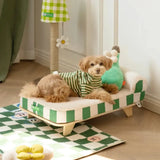 Elevated Pet Bed with Cozy Pad & Pillow and Sturdy Wood Legs Dog green