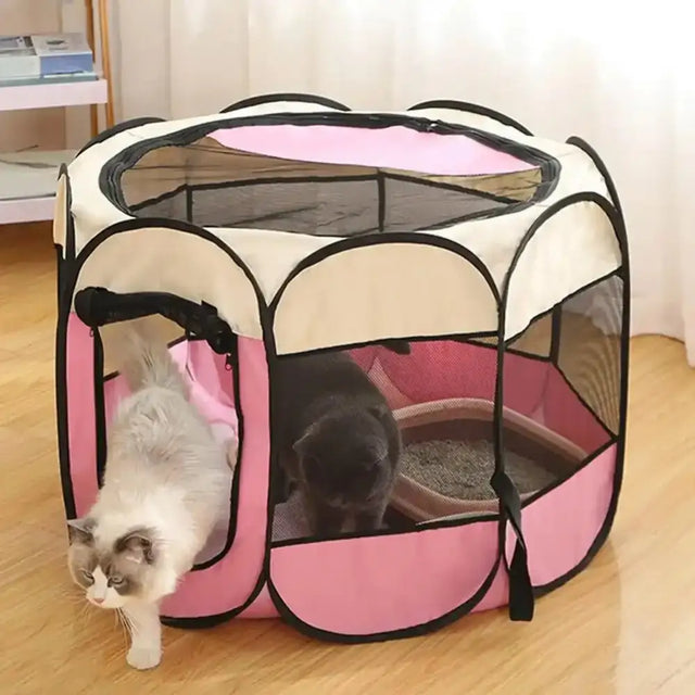 Foldable Octagonal Pet Tent - Breathable Dog Cage & Travel Room - Pet Fence