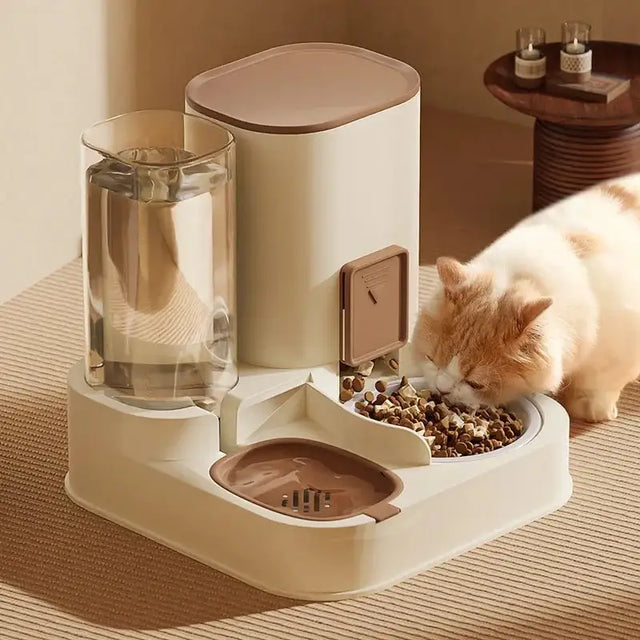 Large Capacity Cat Water Dispenser & Feeder - Automatic & Durable - Dark Brown - Dog automatic feeders