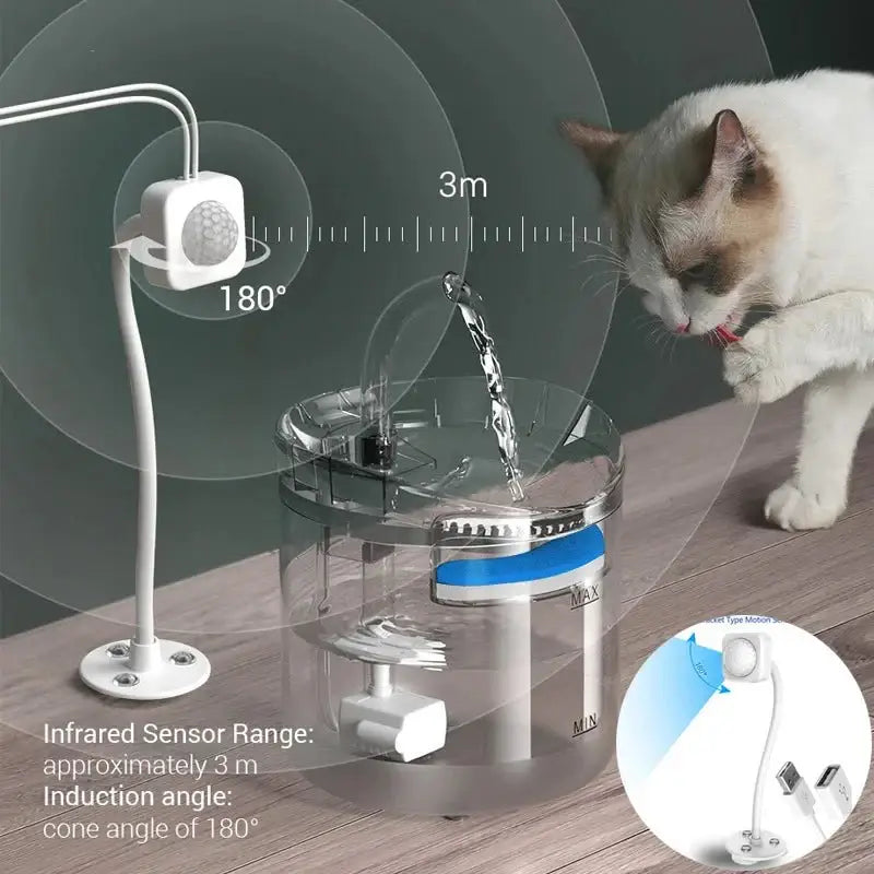 Motion Sensor Cat Water Fountain | Infrared USB Automatic Dispenser - Sensor - Dog automatic waterers