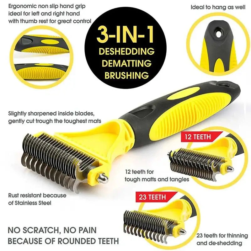 Pets Stainless Steel Grooming Brush Two-Sided Shedding and Dematting Undercoat Rake Comb - Zoo Bestie Online Shop