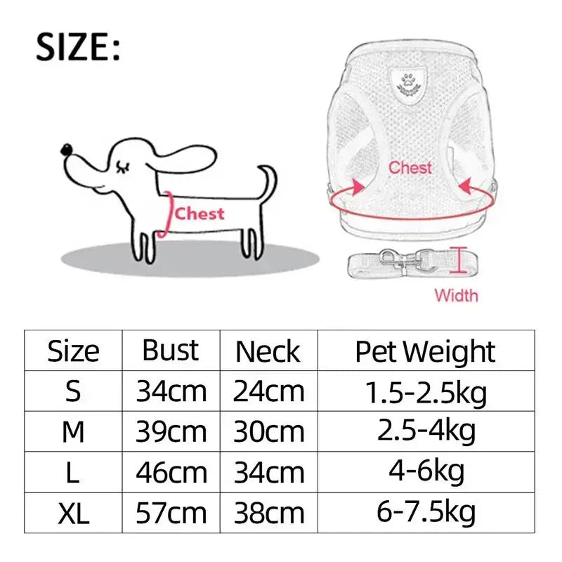 The Reflective Dog Harness with Leash is the perfect combination of comfort, safety, and style for your small to medium-sized pets. 