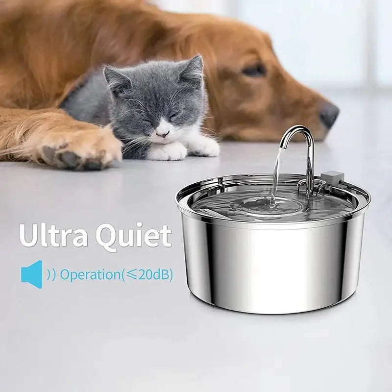 Stainless Steel Cat Water Fountain | Quiet Sensor Automatic Dispenser - Dog automatic waterers