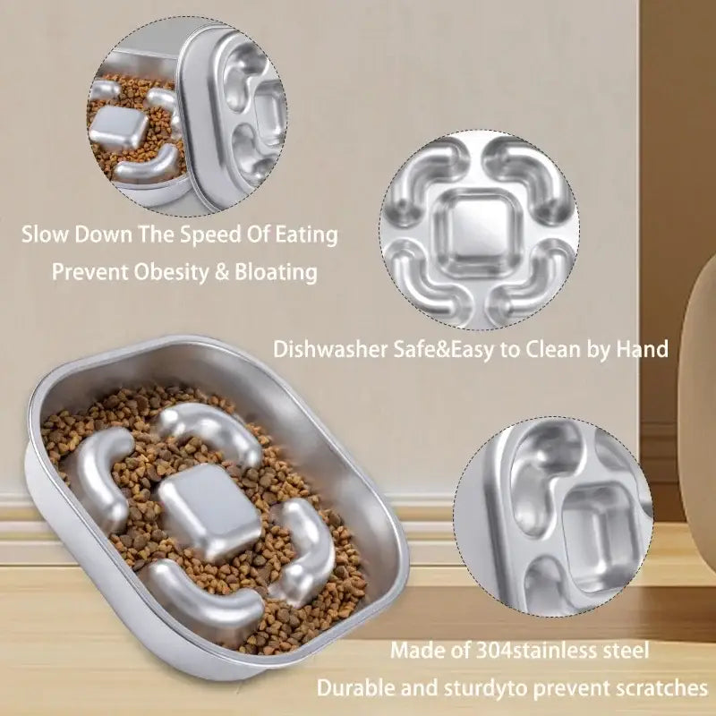 Stainless Steel Slow Feeder Bowl - Anti-Slip Puzzle Anti-Choke! 🐾 - A1 - Dog bows and dishes